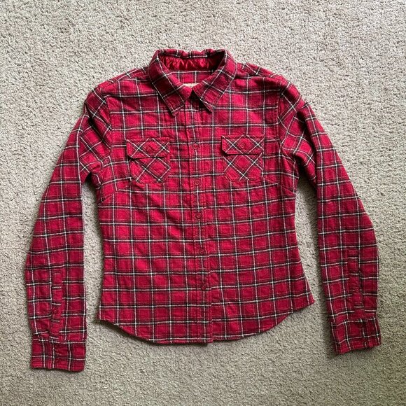 Abercrombie & Fitch Jacket Womens Medium East Coast Vintage Red Button Up Check - Picture 1 of 10